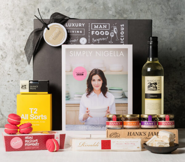 Nigella Lawson's cookbook and gourmet gift hamper